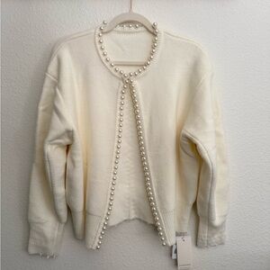 NTW- Commense Cardigan in Ivory with Pearl Detail- Size Small